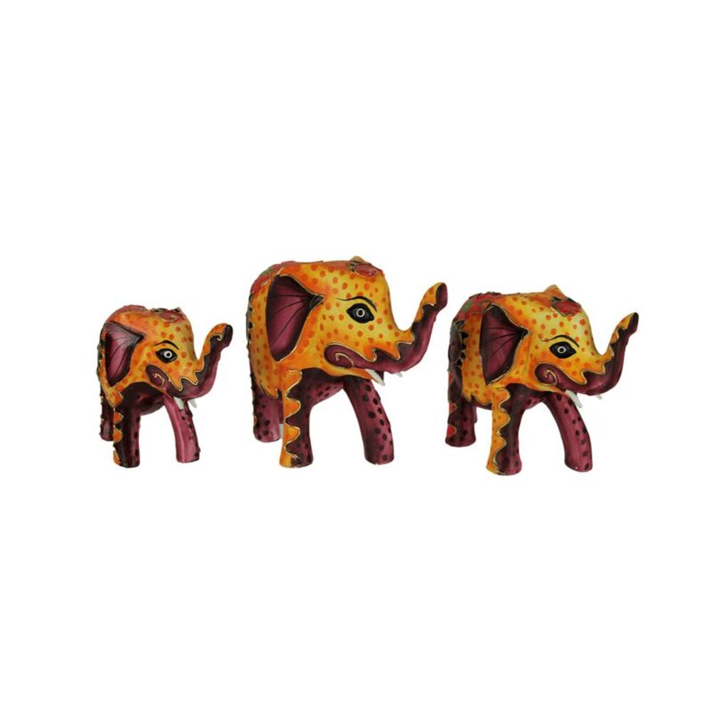Colorful Hand Crafted Wood Elephant Statue Set of 3